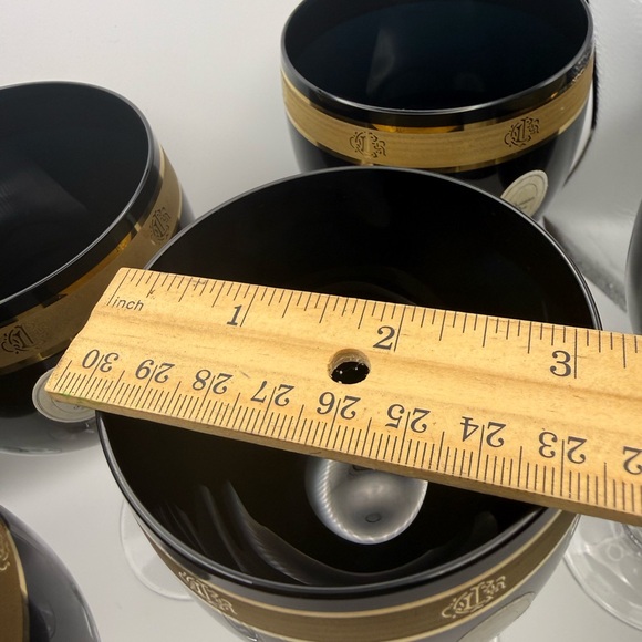 6 Vintage Christian Dior Ebony Gold Wine Crystal Stemware Japan - Picture 6 of 9